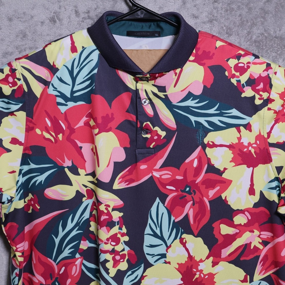 Greyson Polo Shirt Mens XL Red Blue Floral Short Sleeve Saguaro Logo Golf Preppy
